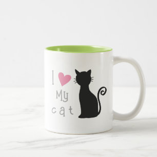 Caneca De Café Em Dois Tons Gato preto fofo personalizável com um coração rosa