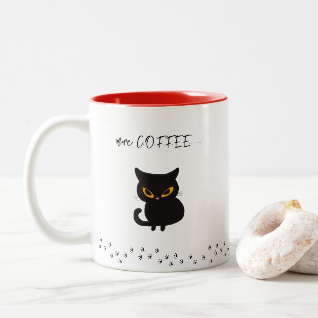 Caneca De Café Em Dois Tons Gato Preto Grumado Mais Café (Com Donut)