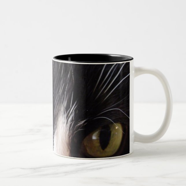 Caneca De Café Em Dois Tons Gato preto, suiças brancas, olhos verdes (Direita)