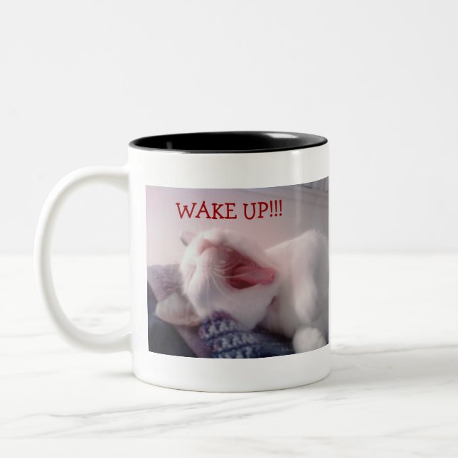 Caneca De Café Em Dois Tons Gato que boceja (Esquerda)