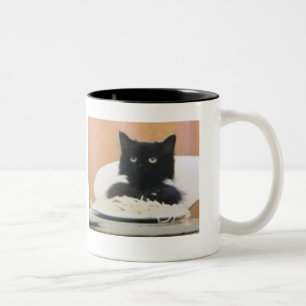 Caneca De Café Em Dois Tons Gato que come os espaguetes