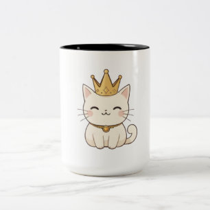 Caneca De Café Em Dois Tons Gato Real com Coroa Dourada Design Kawaii