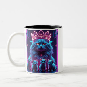 Caneca De Café Em Dois Tons Gato Rei Neon e Gatinhos Fofos Arte Pop Neon Vib