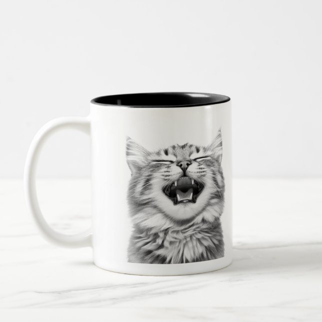 Caneca De Café Em Dois Tons Gato Rindo (Esquerda)