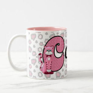Caneca De Café Em Dois Tons Gato Rosa Monograma - Letra C e Crianças de Nomes