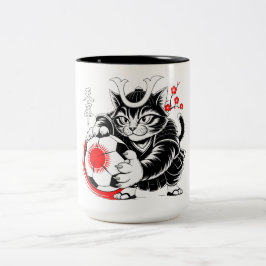 Caneca De Café Em Dois Tons Gato Samurai Fofo Presente de Futebol para Fãs do
