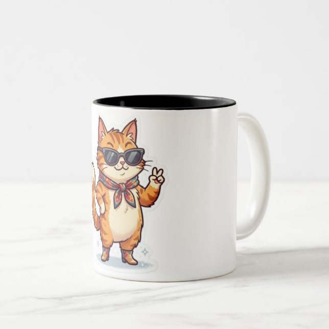 Caneca De Café Em Dois Tons Gato Sassy de Óculos de Sol & Cachecol (Frente Esquerda)