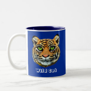 Caneca De Café Em Dois Tons Gato Selvagem em Azul