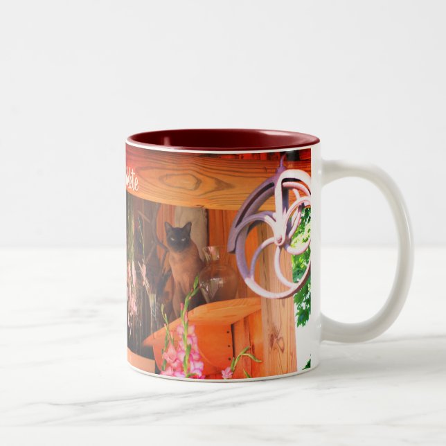 Caneca De Café Em Dois Tons Gato Siamês Na Prateleira Personalizado (Direita)