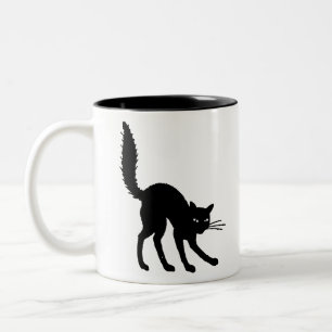 Caneca De Café Em Dois Tons Gato Silhoueen Negro Gato Assustado