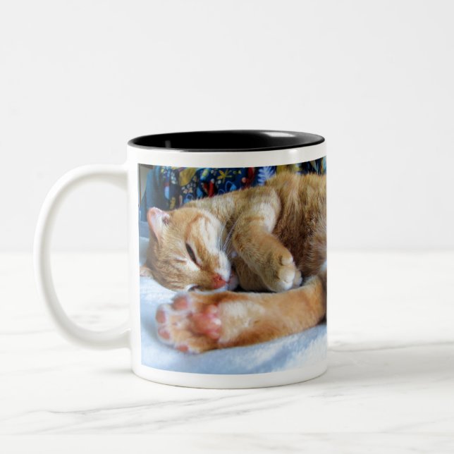 Caneca De Café Em Dois Tons Gato sonolento preguiçoso do gengibre (Esquerda)