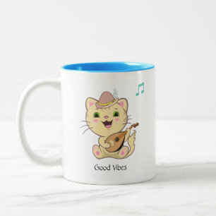 Caneca De Café Em Dois Tons Gato Tabby Gengibre Musical Fofo Feliz  Café Duas-