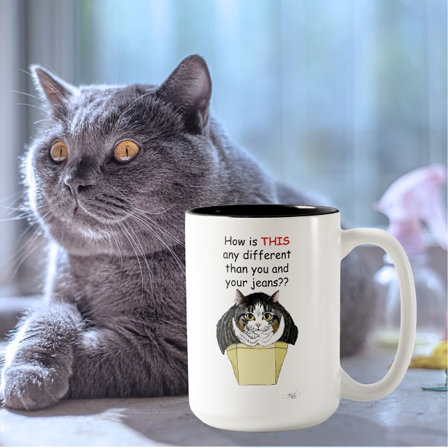 Caneca De Café Em Dois Tons Gato Tabby Gordinho Engraçado Caixa (Criador carregado)