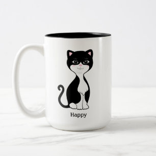 Caneca De Café Em Dois Tons Gato Tuxedo Fofo e Feliz