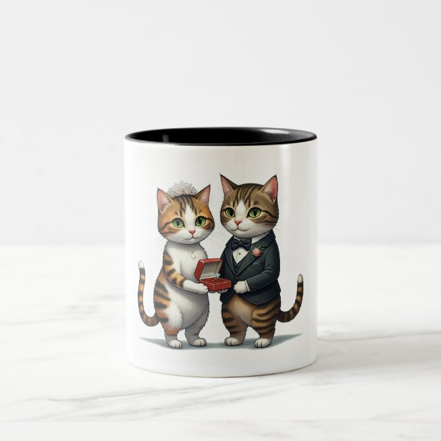 Caneca De Café Em Dois Tons Gatos Adoráveis Recém-Casados (Centro)
