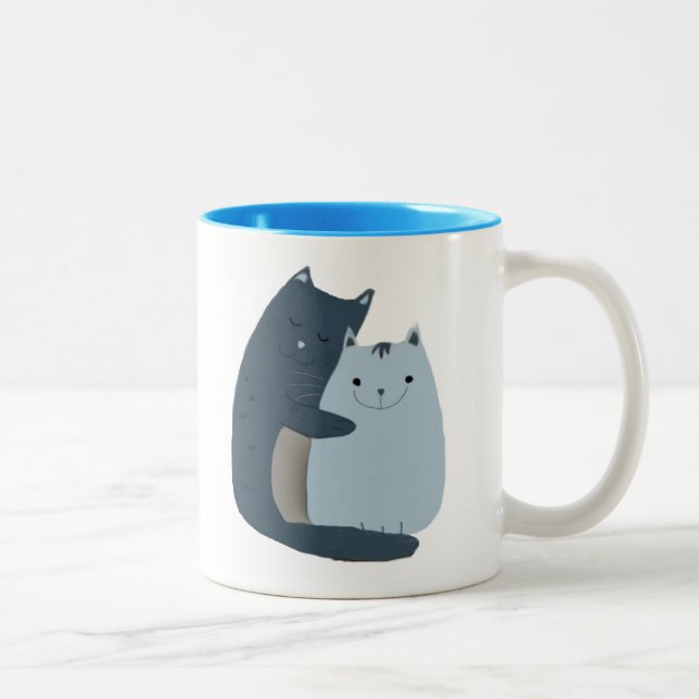 Caneca De Café Em Dois Tons Gatos Bonitos Arte Entusiasmada (Direita)
