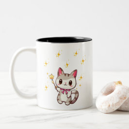 Caneca De Café Em Dois Tons Gatos Cachorros Segurando Estrela Mágica