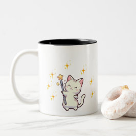 Caneca De Café Em Dois Tons Gatos Cachorros Segurando Estrelas de Guerra Mágic