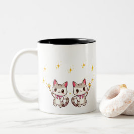 Caneca De Café Em Dois Tons Gatos Cachorros Segurando Estrelas Mágicas De Cora