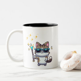 Caneca De Café Em Dois Tons Gatos Cachorros Vestindo Óculos Segurando Estrela 