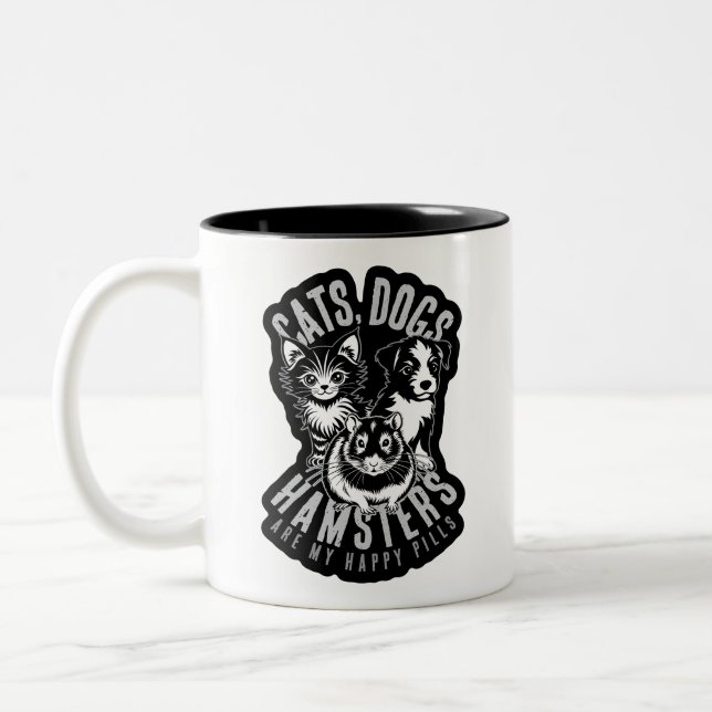 CANECA DE CAFÉ EM DOIS TONS GATOS CÃES CAÇADORES FELIZES PETES AMOR (Esquerda)