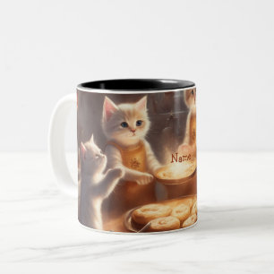 Caneca De Café Em Dois Tons Gatos Caprichosos Assam Biscoitos no Halloween