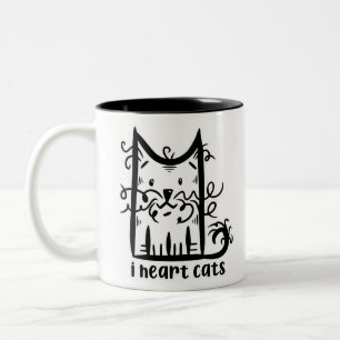 Caneca De Café Em Dois Tons Gatos Cardíacos de Gato I Mensageiros