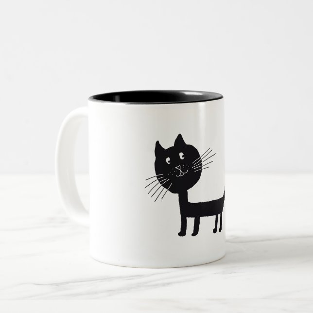 Caneca De Café Em Dois Tons Gatos Cutes Desenhando Mug (Frente Esquerda)