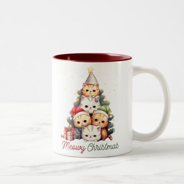 Caneca De Café Em Dois Tons Gatos De Natal Bons E Felizes (Direita)