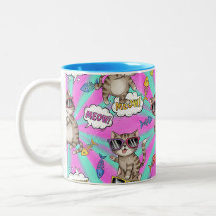 Caneca De Café Em Dois Tons Gatos de Óculos, Pop Art, por Natasha Us