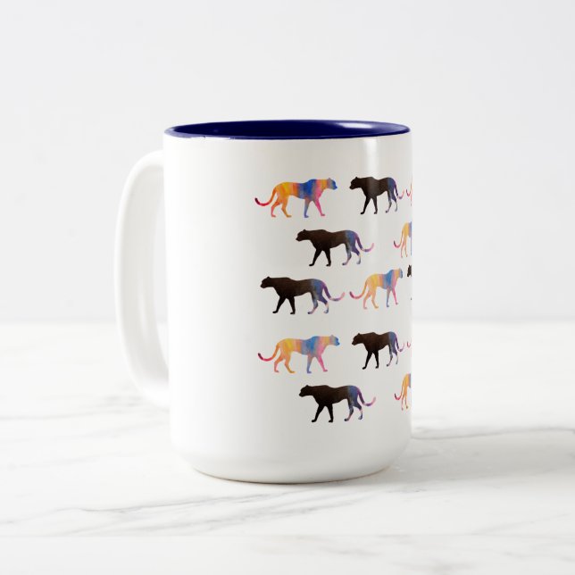 Caneca De Café Em Dois Tons Gatos De Puma Com Duas Pontas De Água (Frente Esquerda)