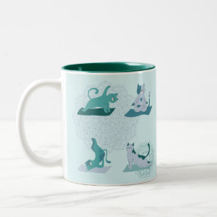 Caneca De Café Em Dois Tons Gatos de Yoga Verdes