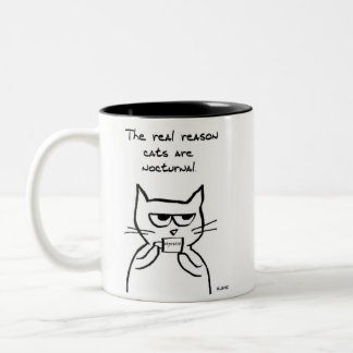 Caneca De Café Em Dois Tons Gatos estão acordados a noite toda - Gato Engraçad