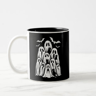 Caneca De Café Em Dois Tons Gatos Fantasmas Amantes do Halloween Outono Tempor