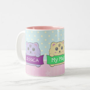 Caneca De Café Em Dois Tons Gatos Fofos Personalizados de Bolinhas