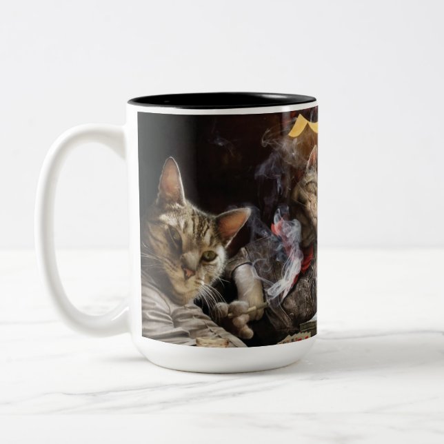 Caneca De Café Em Dois Tons Gatos jogando pôquer (Esquerda)