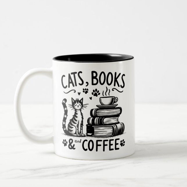Caneca De Café Em Dois Tons Gatos, Livros e Café (Esquerda)