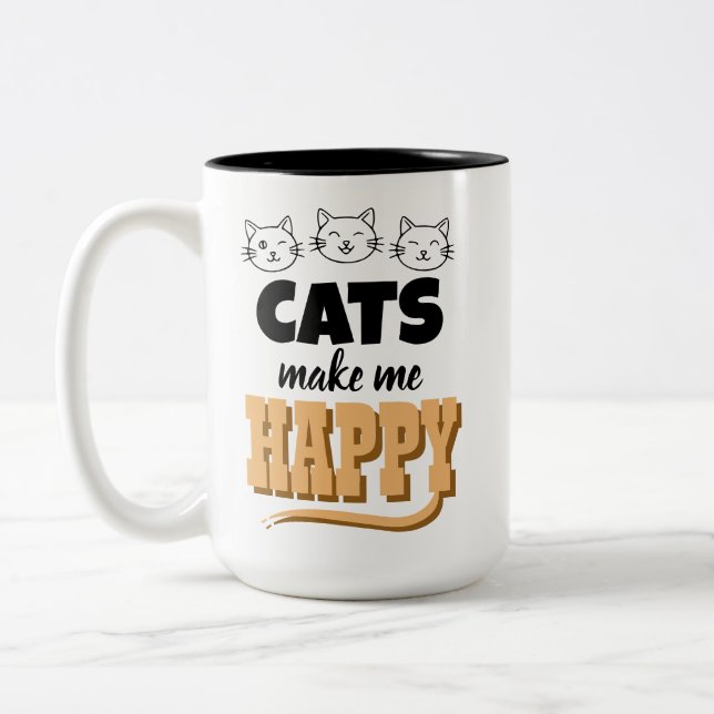 Caneca De Café Em Dois Tons Gatos Me Fazem Feliz (Esquerda)