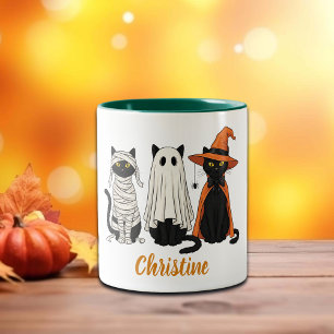 Caneca De Café Em Dois Tons Gatos Negros Fantasma Halloween