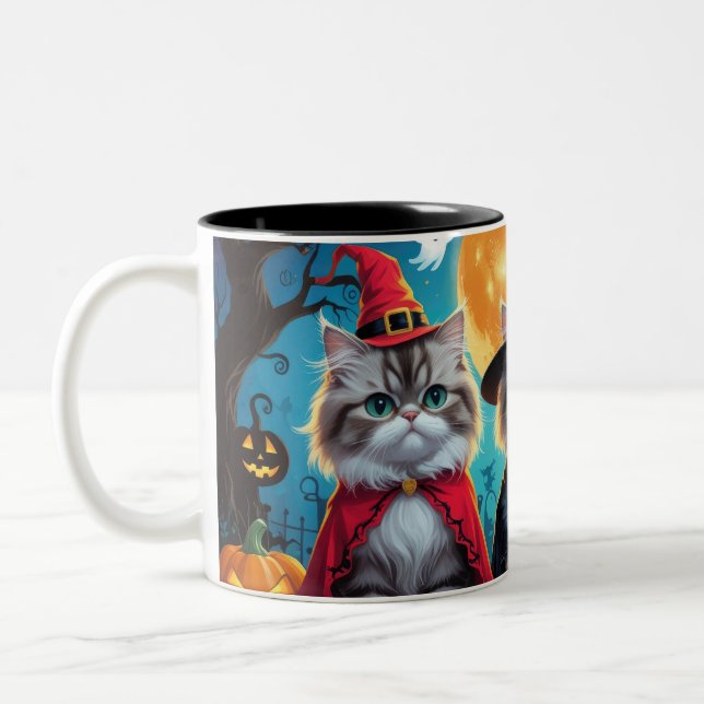 Caneca De Café Em Dois Tons Gatos Persa Pumpkin Halloween Engraçado (Esquerda)