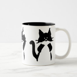 Caneca De Café Em Dois Tons Gatos Preto e Branco | Três Gatinhos Sábios