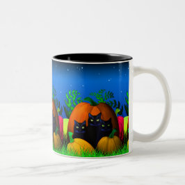 Caneca De Café Em Dois Tons Gatos pretos do Dia das Bruxas com Pumpkins Mug