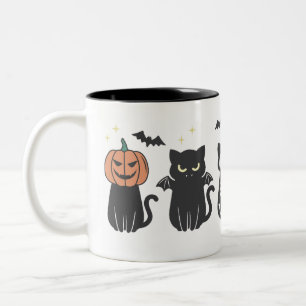 Caneca De Café Em Dois Tons Gatos Pretos Do Halloween Estragam Engraçados