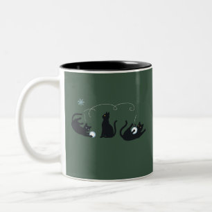 Caneca De Café Em Dois Tons Gatos Pretos Inverno Fofo Natal Inverno 
