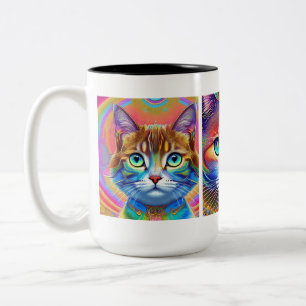Caneca De Café Em Dois Tons Gatos Reais Coloridos Psicodélicos