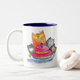 Caneca De Café Em Dois Tons Gatos Whimsso com Bolo de Aniversário