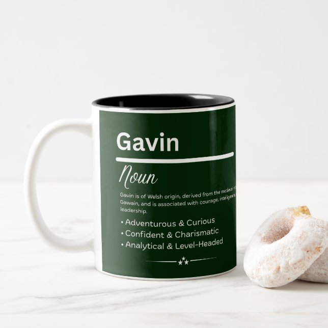 Caneca De Café Em Dois Tons Gavin Personalized Name (Com Donut)