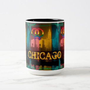 Caneca De Café Em Dois Tons Gay de Chicago Juros Lésbicos Rainbow Wrigley Bld