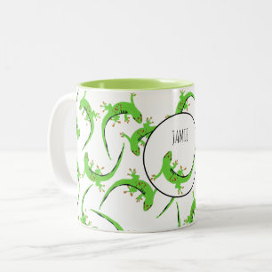 Caneca De Café Em Dois Tons Gecko Lizard Reptile Pattern