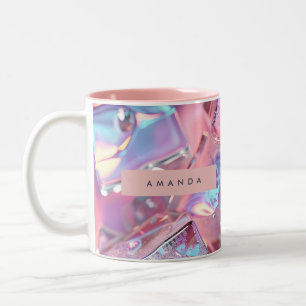 Caneca De Café Em Dois Tons Gelo Rosa Iridescente Personalizado com Brilho